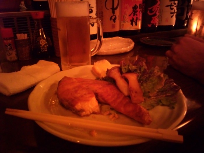 Salmon at a small neighborhood izakaya