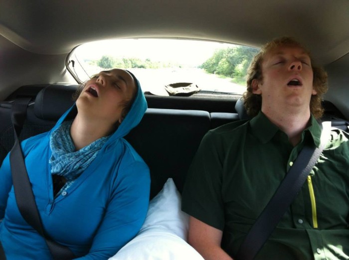 Matt and Alyssa sleeping in the car