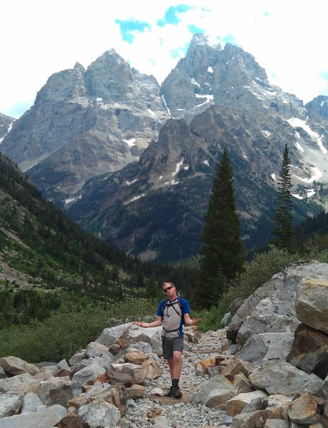 Hiking up Cascade Canyon in the Tetons, with a greasehawk